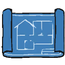 The rolled blue Blueprint tool icon.